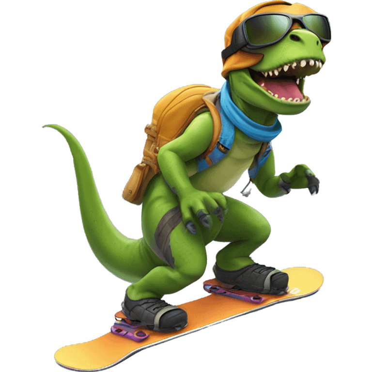 Dinosaurier auf einem Snowboard mit Skibrille emoji