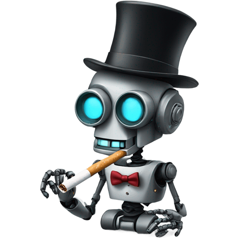 Robot wearing a top hat smoking a joint emoji