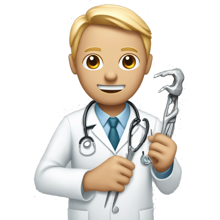 doctor with a bone in one hand and wire cutters in the other hand emoji