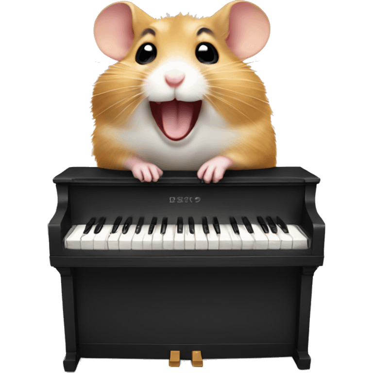 hamster with a happy face plays the piano emoji