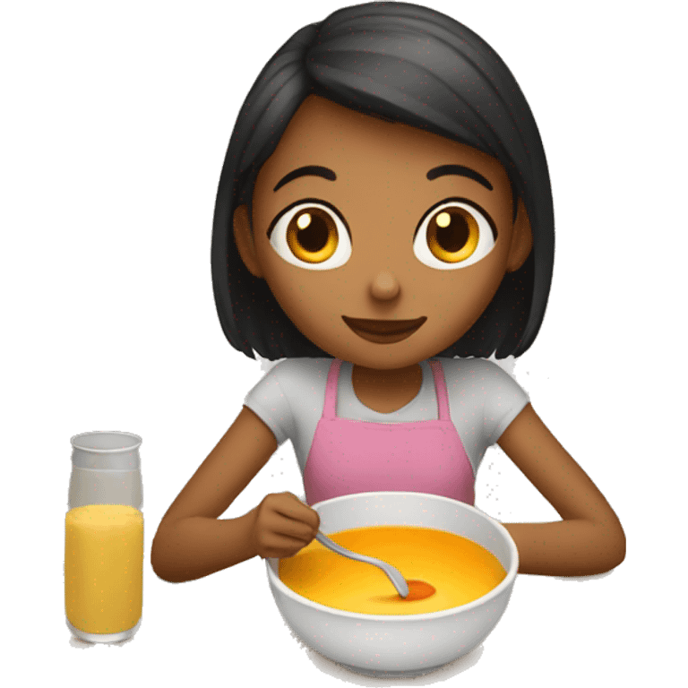 Girl eating soup on a table emoji