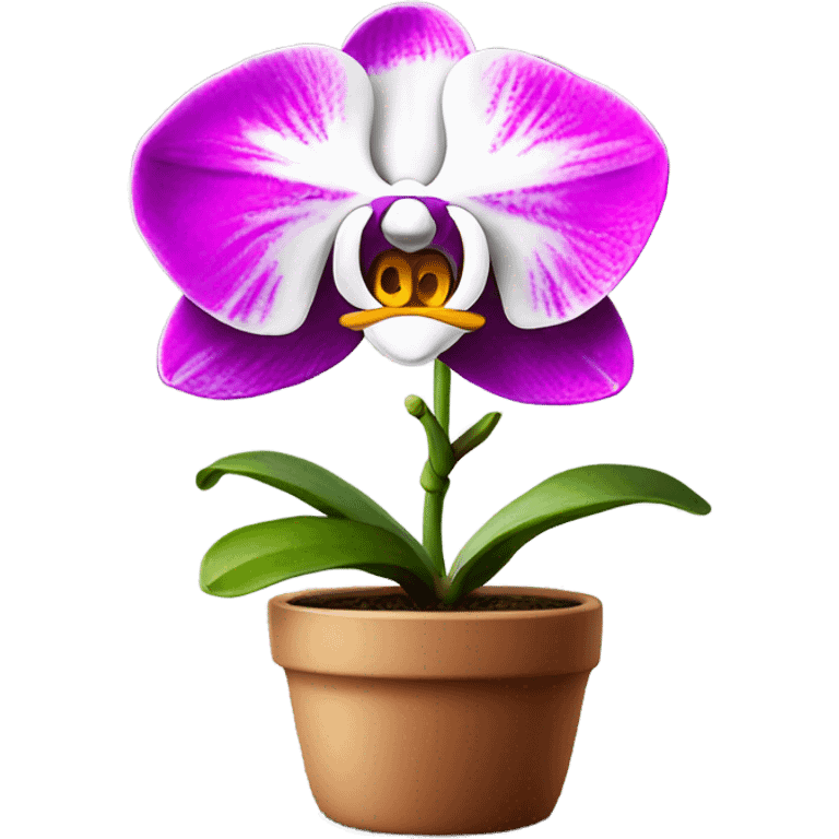 white and magenta orchid in small pot  emoji