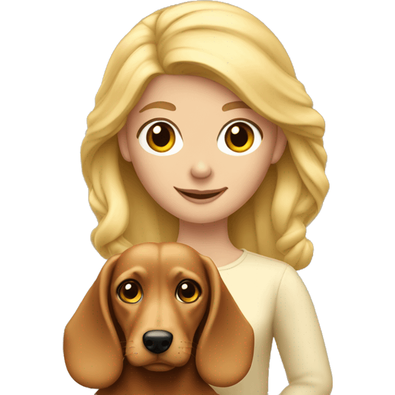 Blonde girl long hair with wire haired wiener dog on arms  emoji