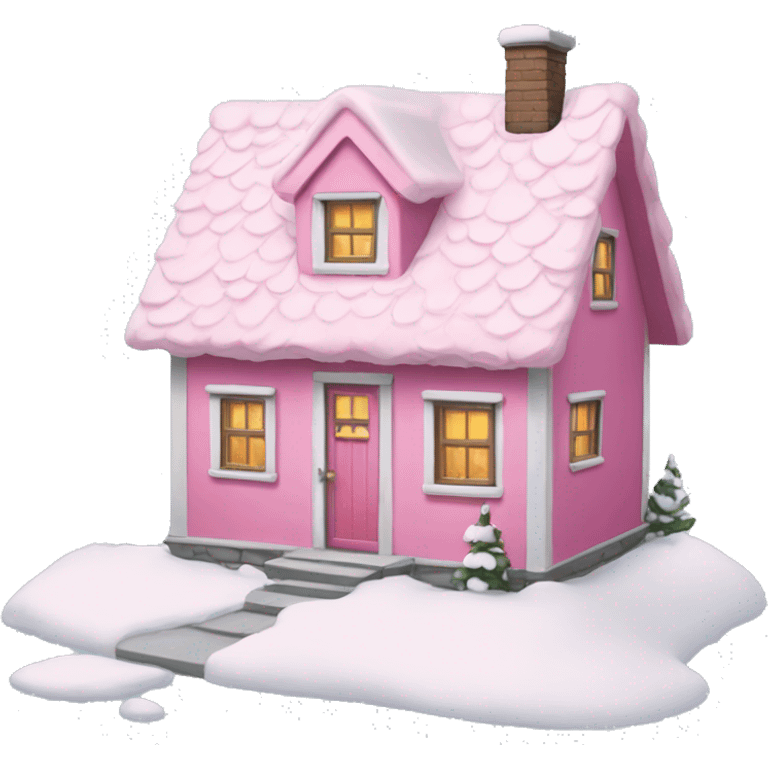 Pink cottage in wintertime  emoji