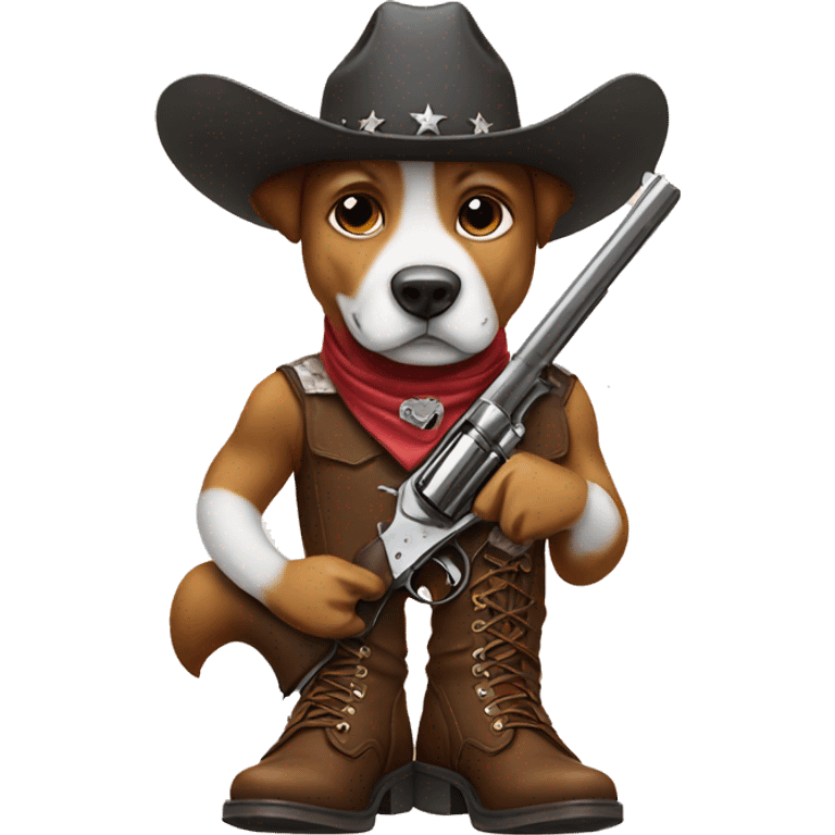 Dog holding a gun with cowboy boots on  emoji