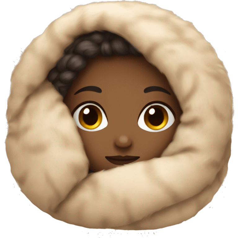 Girl curled around a cozy beige fur blanket  emoji