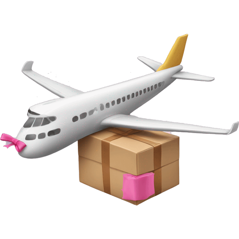 airplane with a parcel with a pink bow  emoji