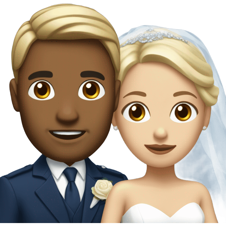 Puerto rican beard short hair with blue hat and navy blue suit getting Married with blond long hair girl with white  wedding dress  emoji