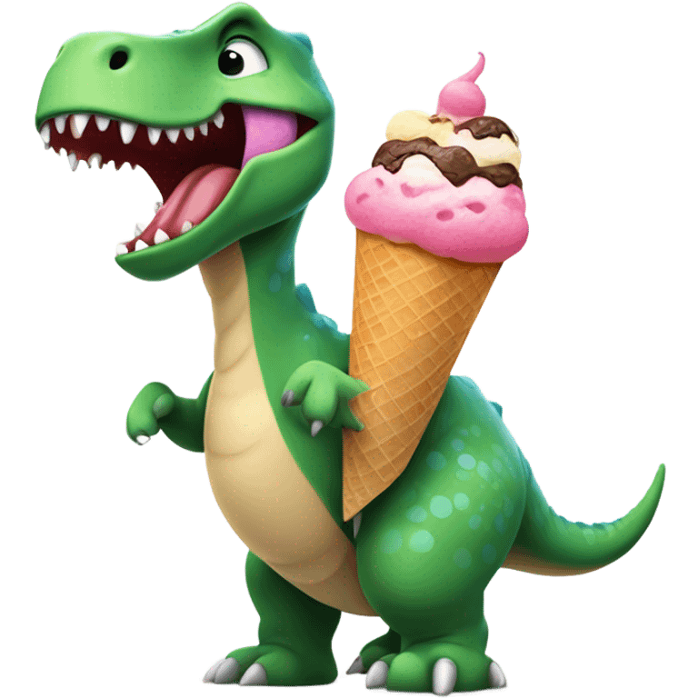 Dinosaur eating ice cream emoji