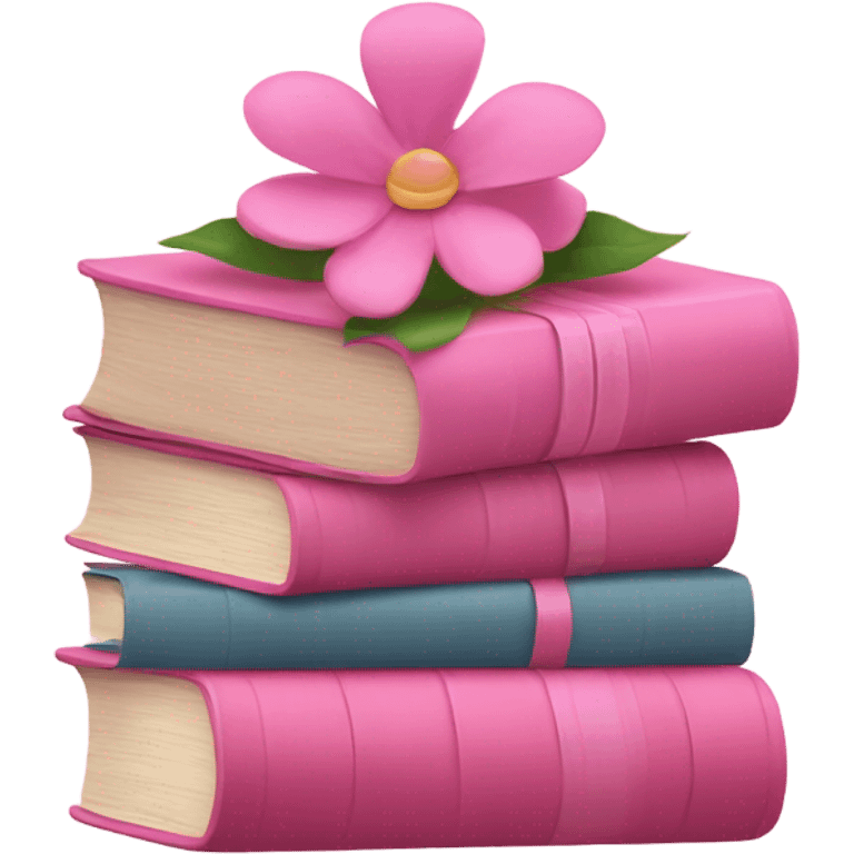 Pink book stack with flowers and bow emoji