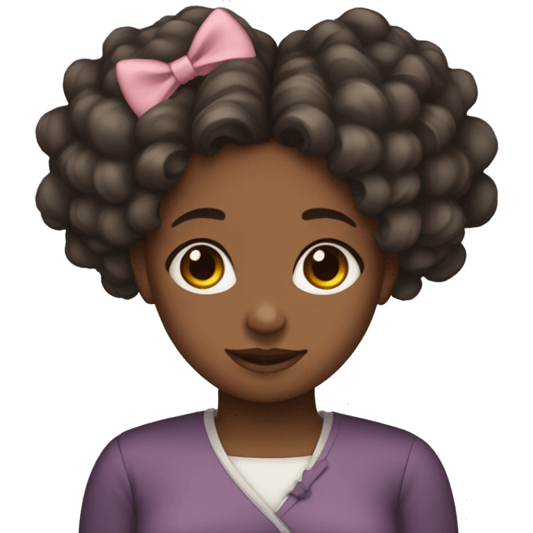 black girl with curly hair and bows on hair emoji