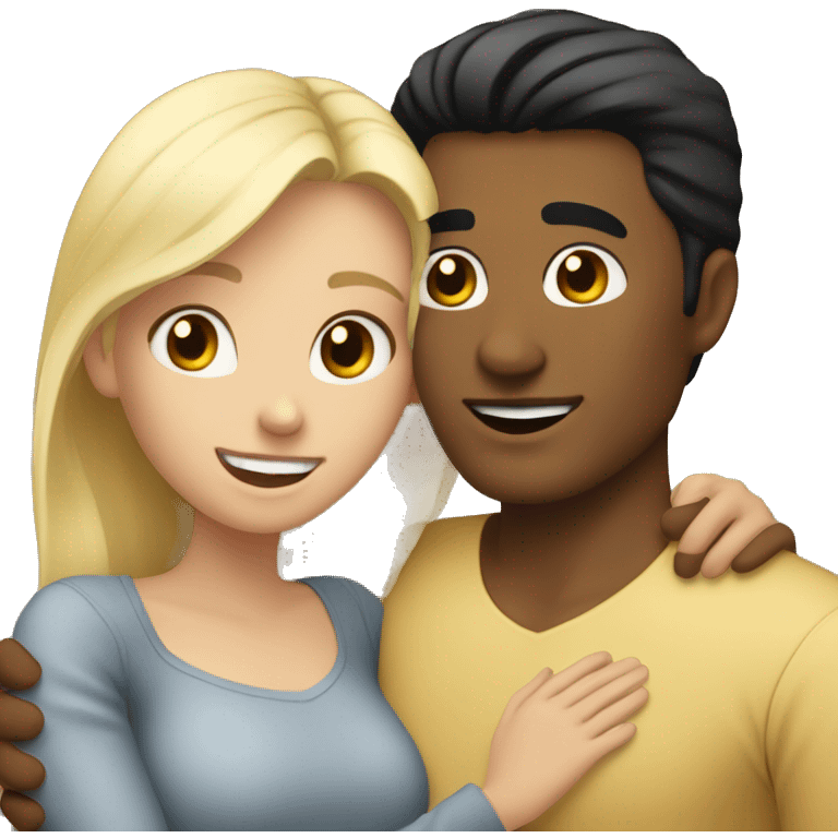 Blonde girl hugging tan man with black hair emoji