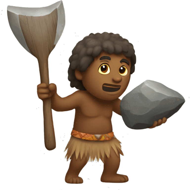 Aborigine with stone axe hunting emoji