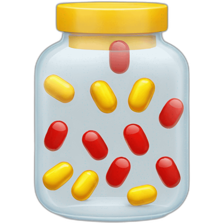 a transparent jar with red and yellow pills emoji