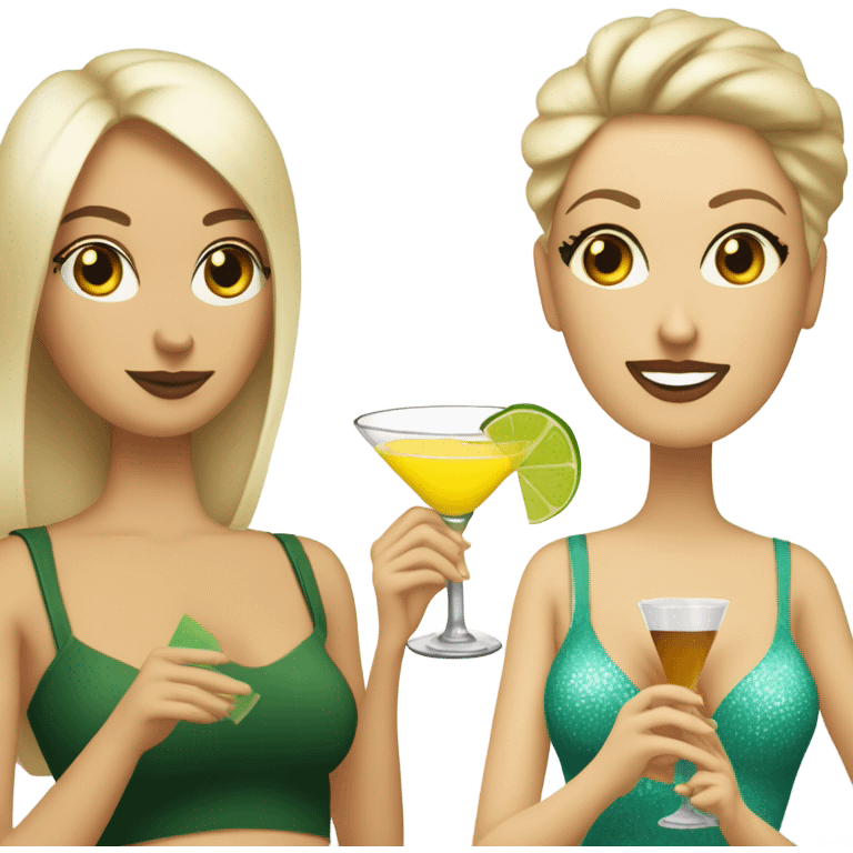 One blonde white woman with a martini, one dirty blonde white woman with a margarita, and one brunette white woman drinking a pina colada  emoji