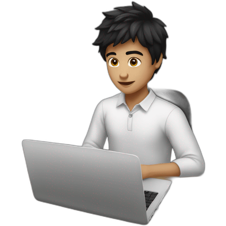 Boy Study on laptop with black hair emoji