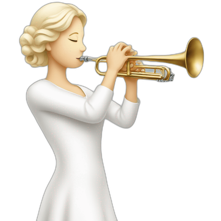 A white lady playing the white trumpet emoji