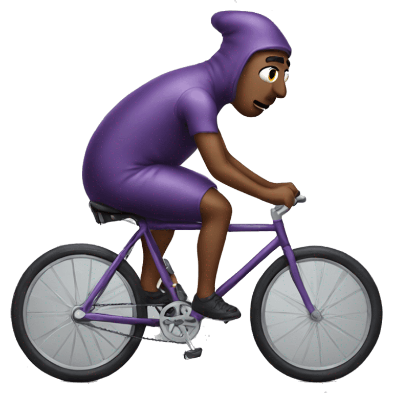 Normal Man riding a bicycle that looks like an eggplant emoji