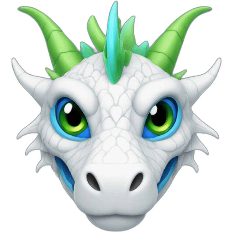 White dragon with blue and green wings and blue fur on neck emoji