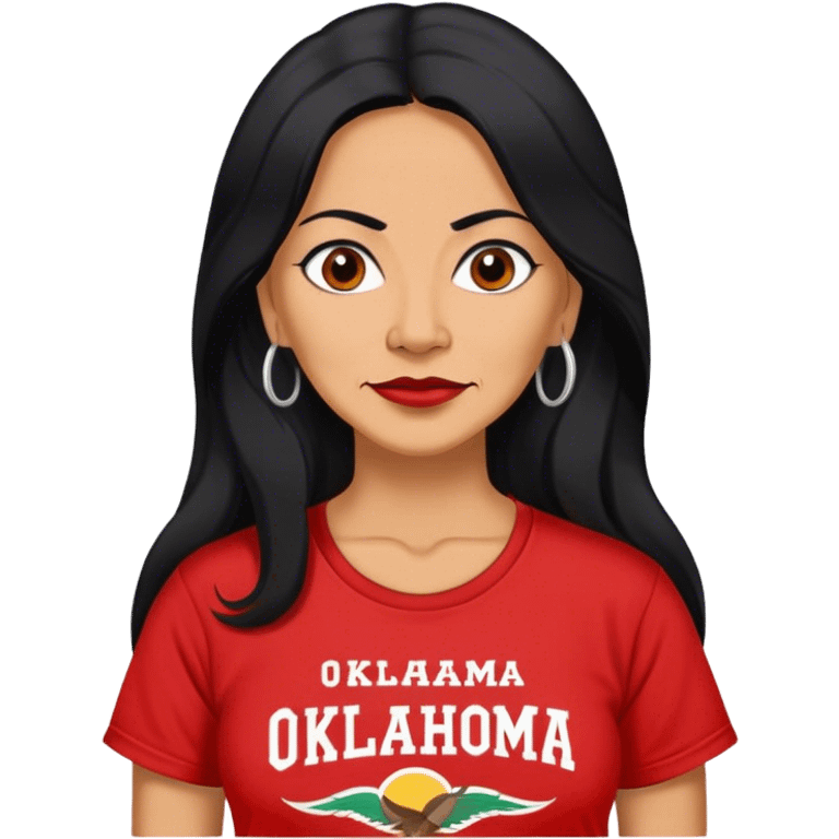 50 year old Mexican woman long hair in a red “OKLAHOMA” t-shirt emoji