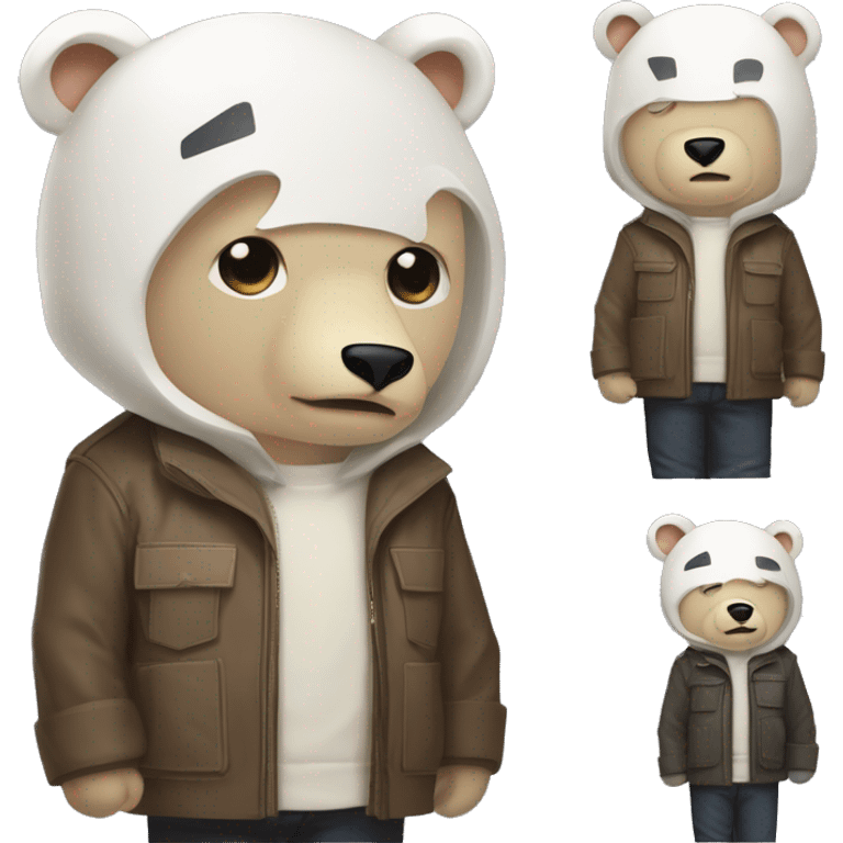 make a marvel character with voulverin theme colors and style, that looks like jason bourne movies with matt damon, but the character is a polar bear with detective jacket, and a hat, and a bear face and write JSON Bjorn with marvel font. use warm colors emoji