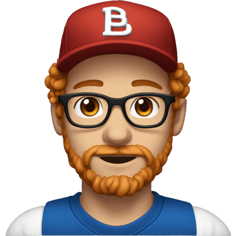 30 years old, male, red hair, curly hair, glasses, black baseball hat, blue eyes, pale complexion, stubble facial hair emoji