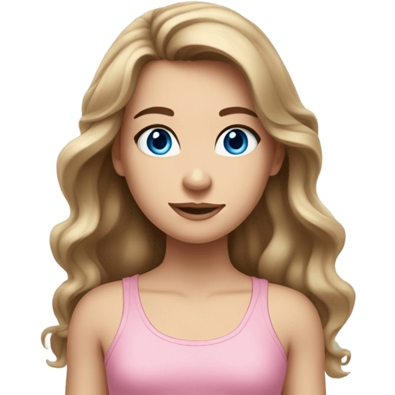 Brown long wavy hair pretty white skin pink tank top girl blue eyes  emoji