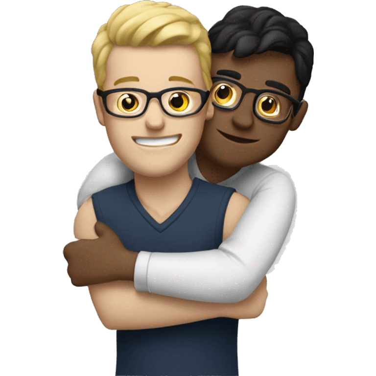 two white brunette men hugging, one has glasses  emoji