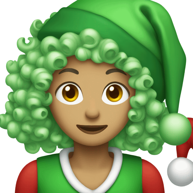 Person short curly green hair in a Santa hat  emoji