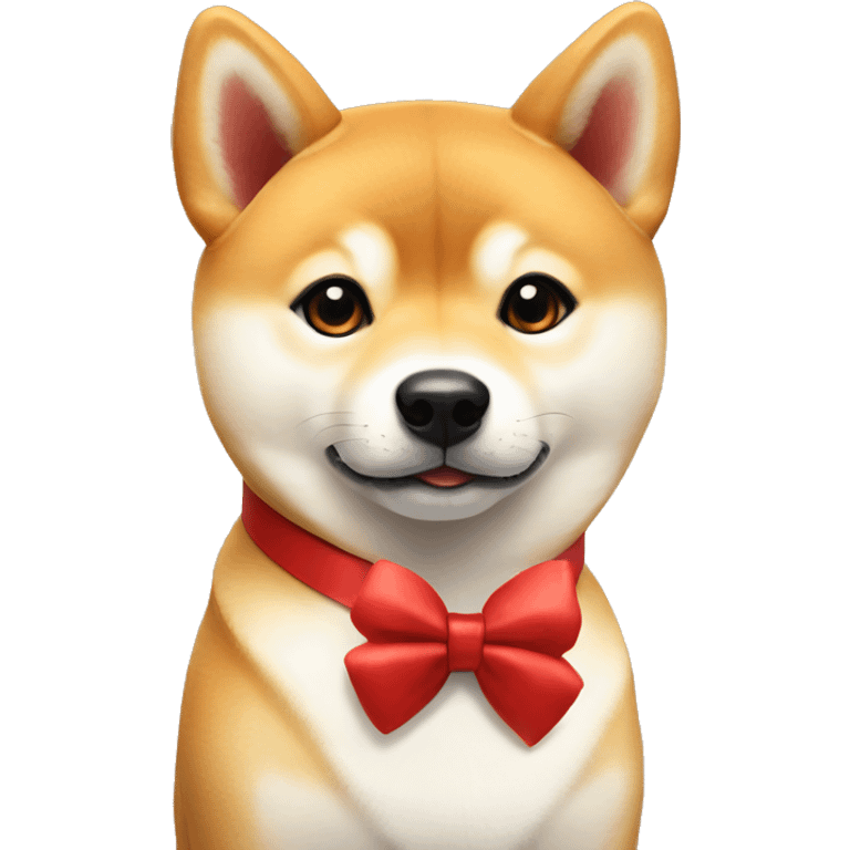 Shiba Inu with red bow tie around his neck looking cute emoji