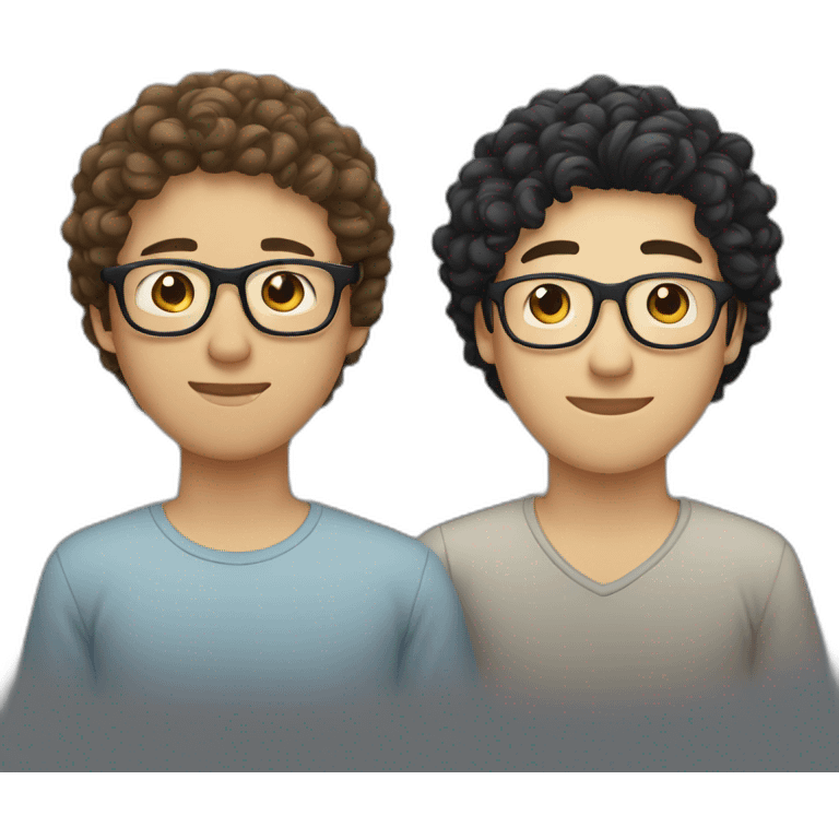 one asian guy and one dark haired white guy and one curly haired guy wearing glasses emoji