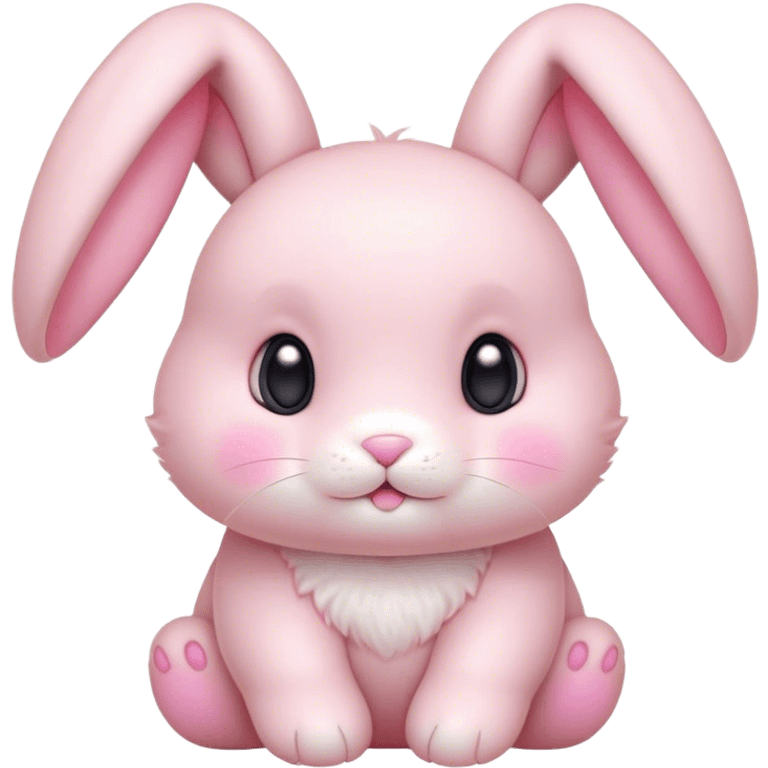 Cinematic adorable pastel pink bunny, chubby cheeks, tiny paws, sparkling round eyes, soft fur with a gentle glow, slightly tilted head, wearing a tiny bow, irresistibly cute and heartwarming. emoji