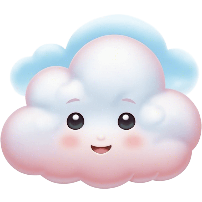 Cinematic tiny snuggly cloud, soft fluffy texture, gentle glowing edges, cute blushing cheeks, floating peacefully in a pastel sky, warm and dreamy. emoji