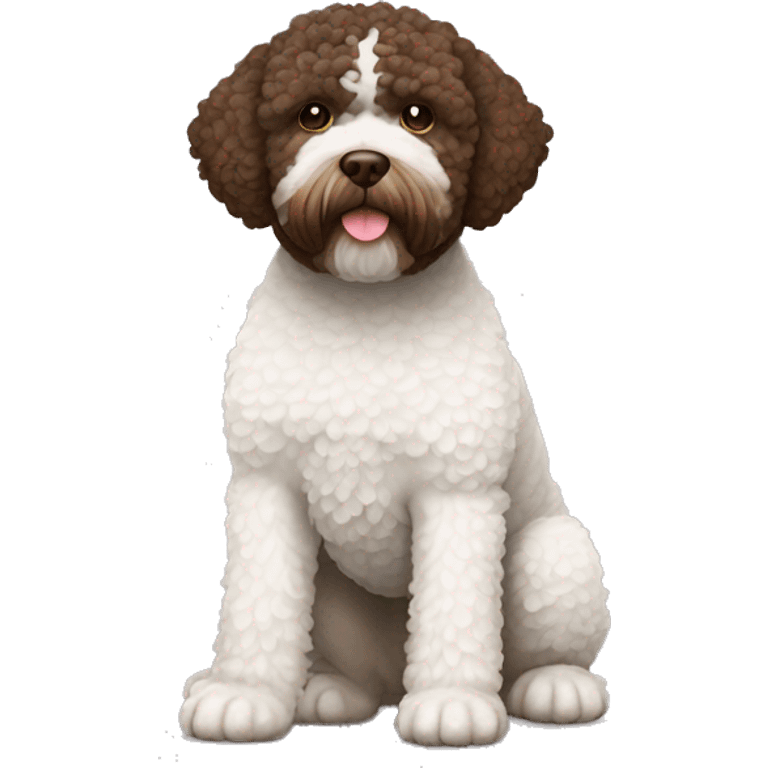 Lagotto dog with dark Brown head and white body emoji