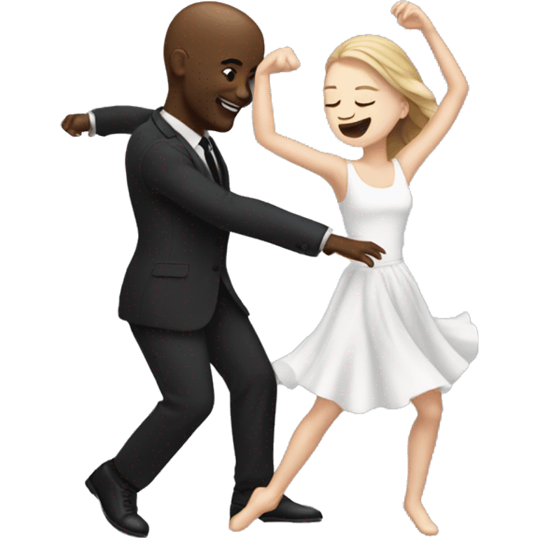 White girl dancing with bald black man  emoji