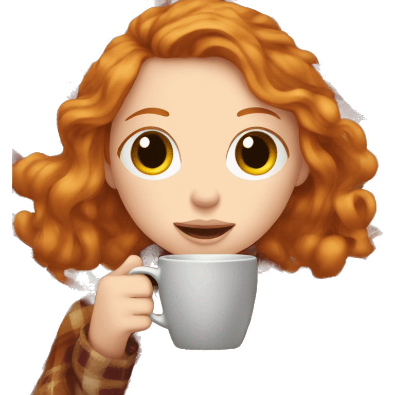 Ginger girl in plaid blanket sipping coffee emoji