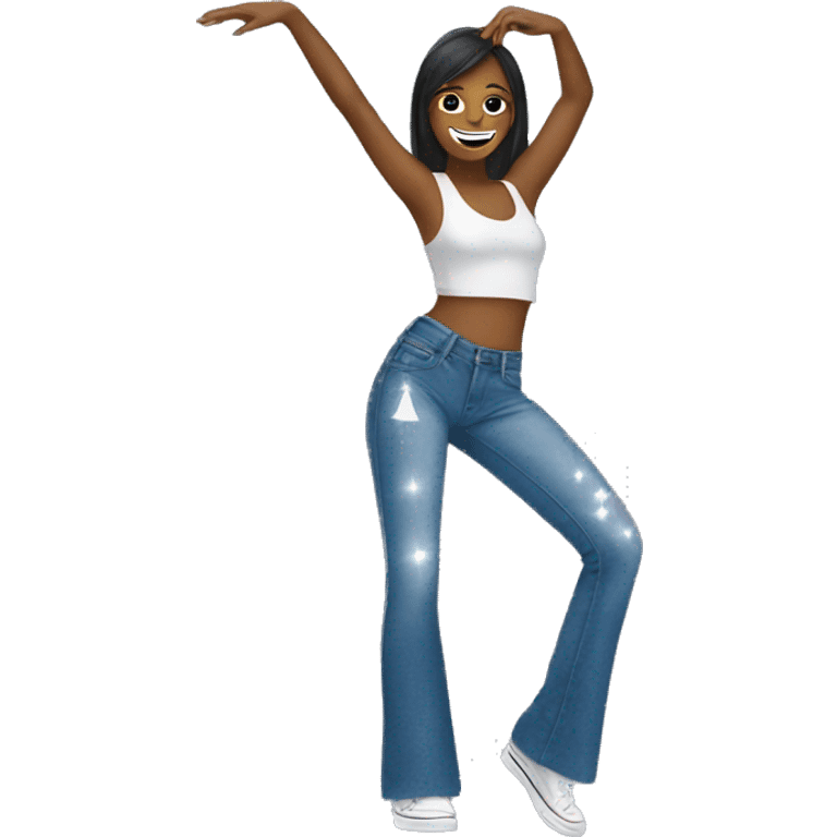 Dancer with sparkles and low rise flare jeans emoji