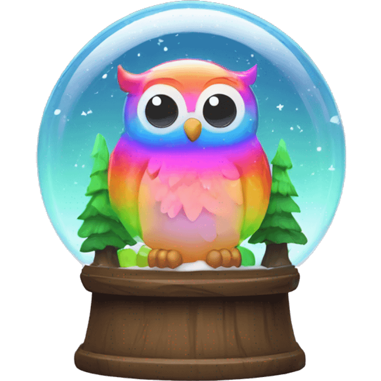 Kawaii rainbow neon owl forest snow globe  emoji