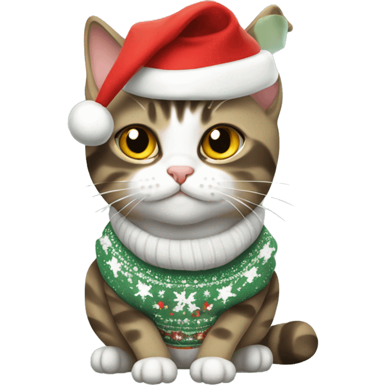 European shorthair cat wearing christmas Sweatshirt  emoji