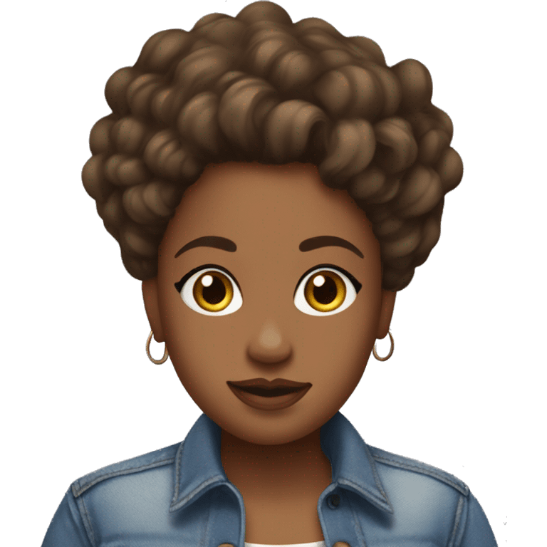 Curvy brown skin girl with wavy hair big hazel eyes denim outfit standing in the yard emoji