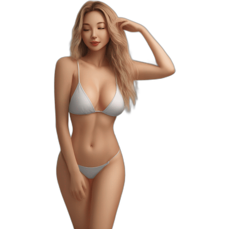 Sexy pose soft-fit Caucasian woman bikini (beach body) bed emoji