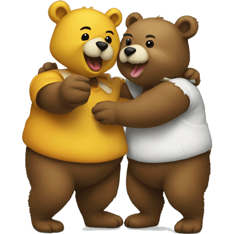 Two bears wearing duck costumes fighting emoji