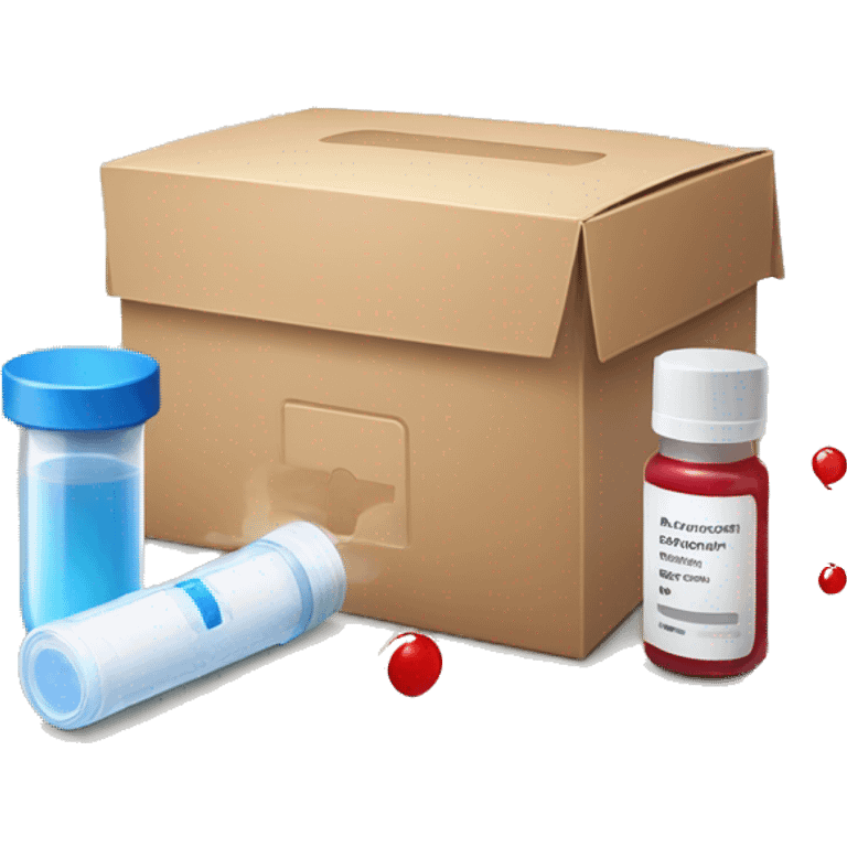 package box for an at home test blood kit including a vial and p emoji