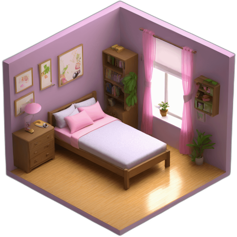 isometric-3d-cute-small-bedroom-teen-girl-interior emoji