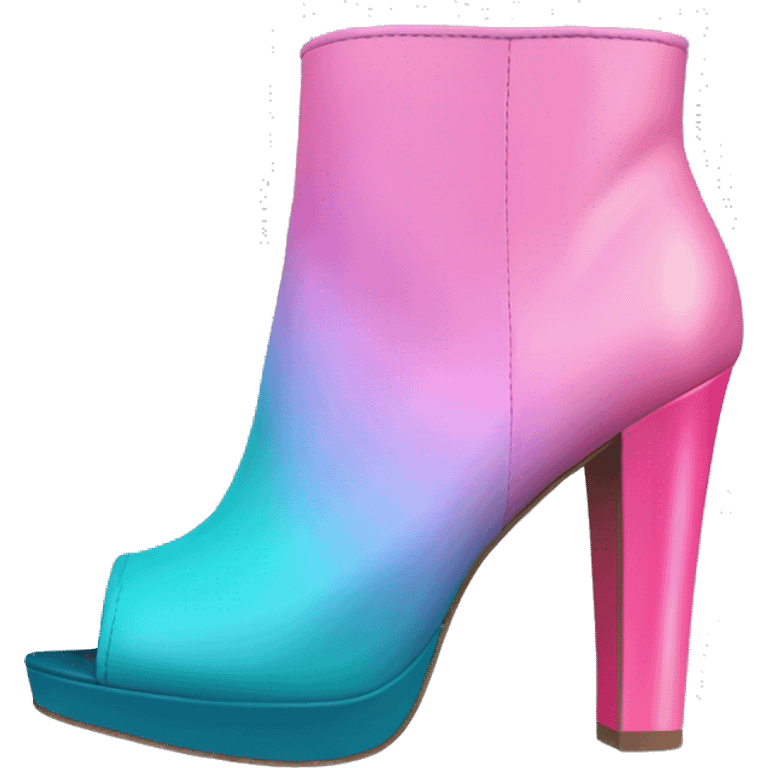 Realistic isolated top view of a pair of bubblegum pink,periwinkle,dark teal,and pastel pink ombre peep toe high heel ankle bootie boots. emoji