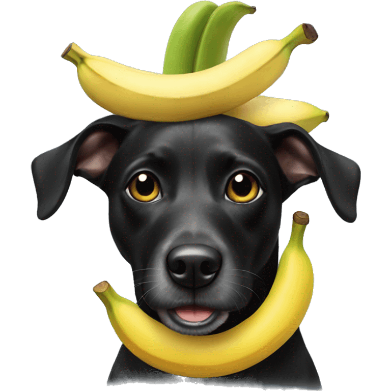 Black dog with a banana on its head emoji