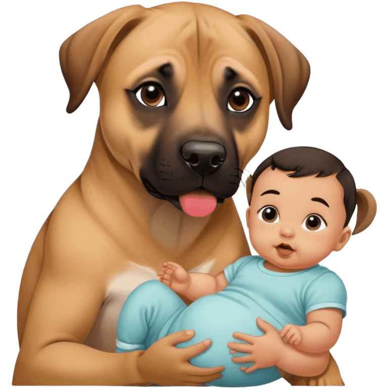 Black mouth cur dog next to a baby with dark hair emoji