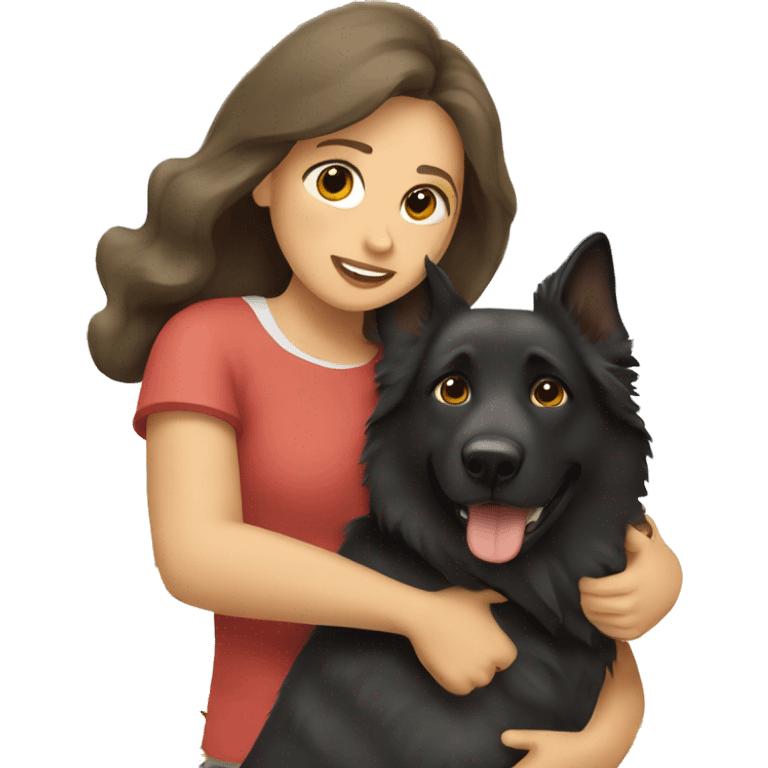 Brunette girl hugging german sheperd emoji