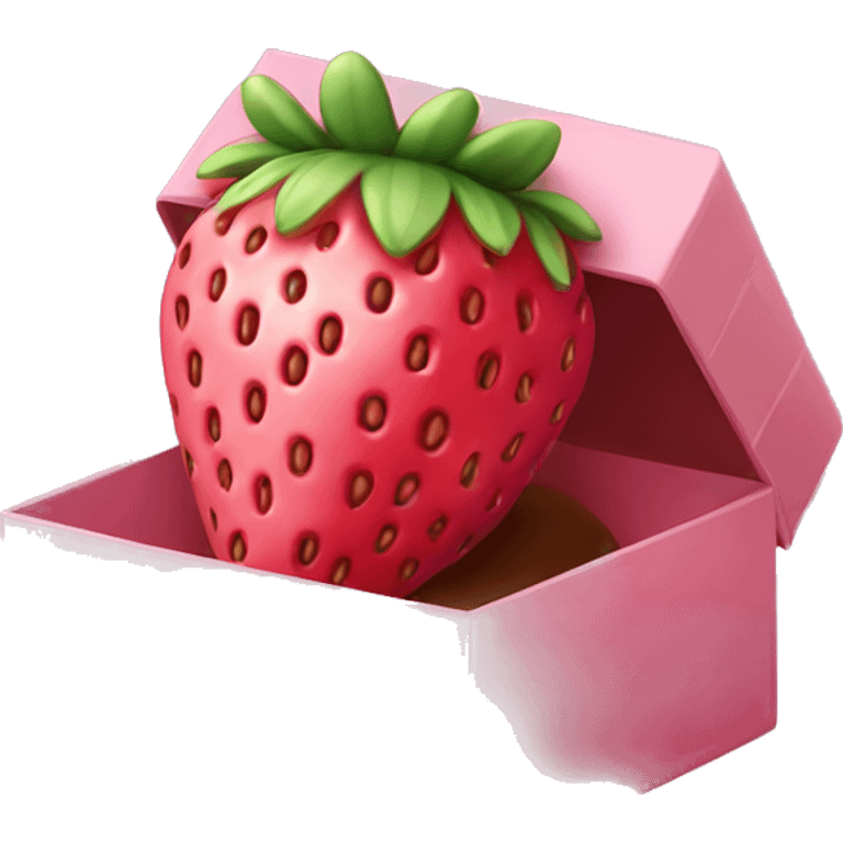 Dessert strawberry on a pink chocolate in a box emoji