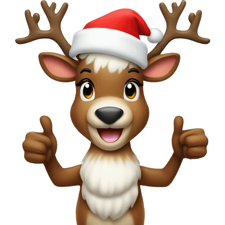 Reindeer with Santa hat doing thumbs up emoji